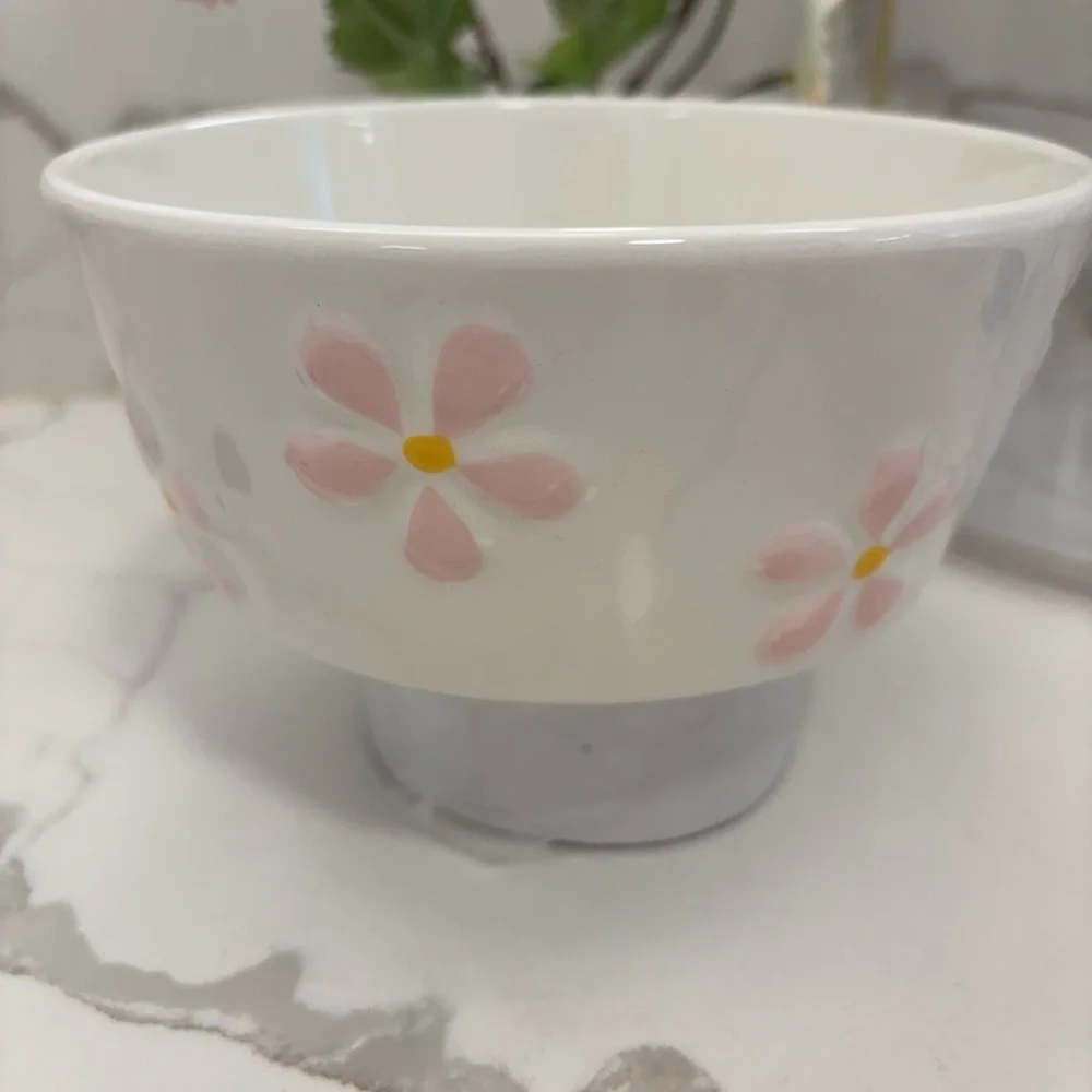Dog 🐶🌸Floral Ceramic Bowl with Pink and Yellow Accents